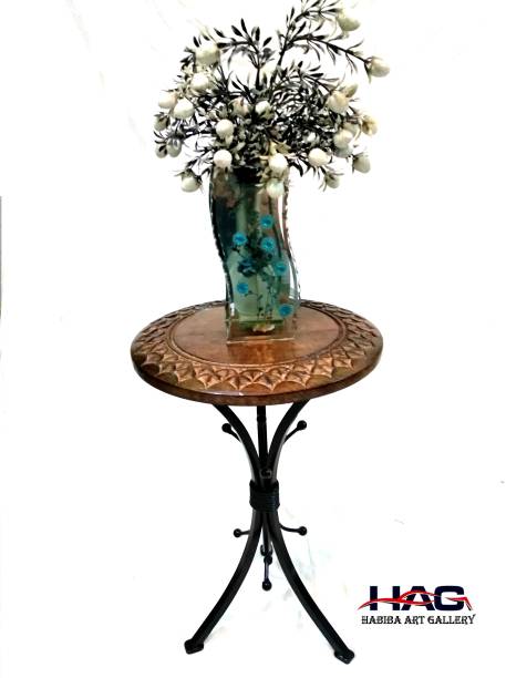 HabibaArtGallery Iron Stule With Wooden Top / With a Beautyful Design of Iron Work / in Black Color / Used For Sitting & Holding Assocries Kitchen Stool