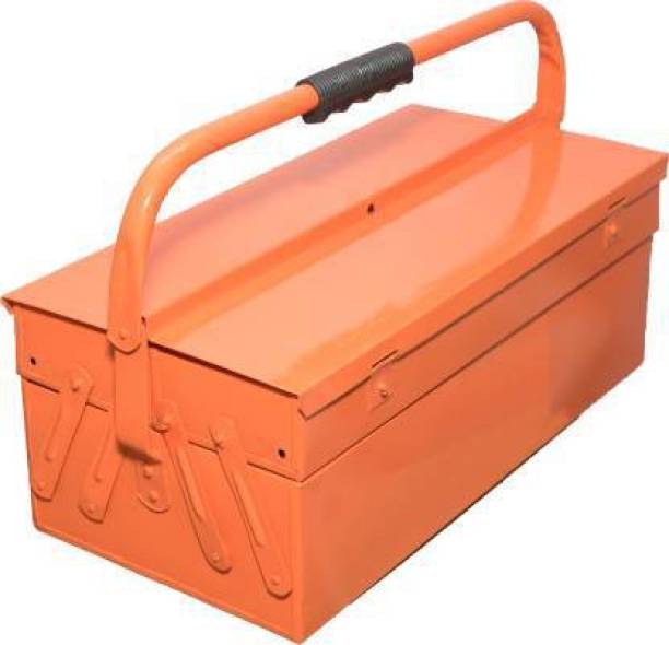 Solitaire Tool Box With 3 Compartments 2 Trays High Grade Metal Handle For Home Garage Hand Tools Machine Tools Hammer Drill Machine Nuts Screw Driver Weight Upto 20 Kg Suitable For Tools [ Orange ] Tool Box with Tray
