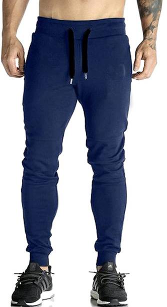 Men Solid Dark Blue Track Pants