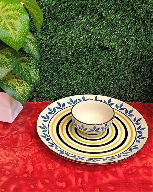 caffeine Ceramic caffeine Ceramic Handmade Blue asmiya Combo Dinner Set (Set of 2) Dinner Set