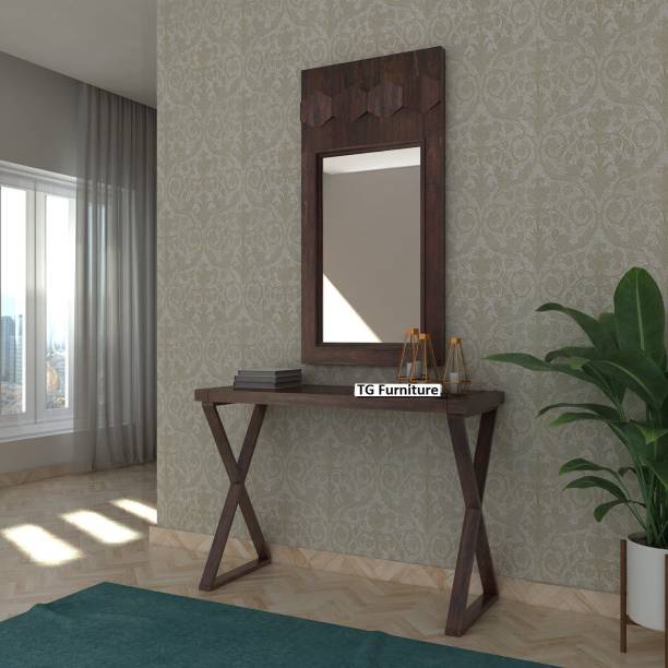 TG FURNITURE Wooden Decorative Wall Mirror with Console Table Fruniture for Home Living Room Washroom Bathroom Mirror Solid Wood Dressing Table