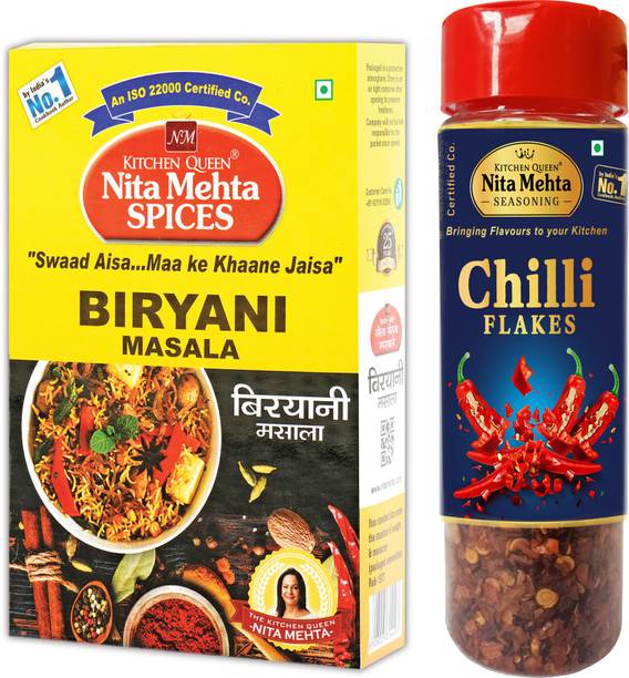 KITCHEN QUEEN NITA MEHTA Combination Of Biryani Masala 100g | Chilli Flakes Seasoning Sprinkler 30g Combo