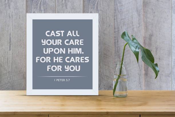 IBOTTIC BIBLE VERSE WALL FRAME Cast all your care upon Him, for He cares for you - I PETER 5:7 Religious Frame