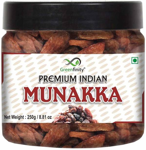 Greenfinity Premium India Munakka | Raisins with Seeds | Large Munakka | Export Quality | Grade - Jumbo Size - 250g Raisins