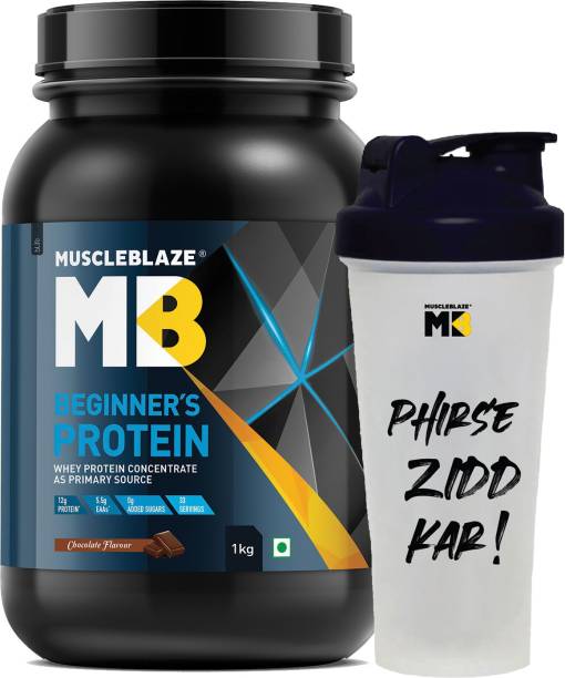 MUSCLEBLAZE Beginner's Protein (Jar Pack), Whey Supplement, No Added Sugar with 650 ml Shaker Whey Protein