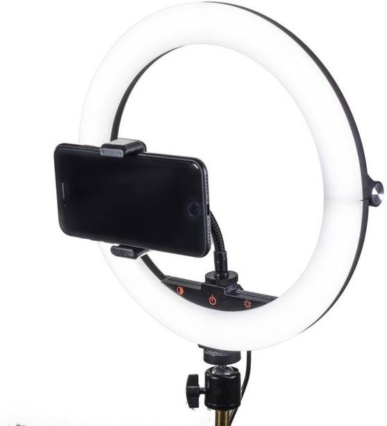 RKTech 26cm Dimmable LED Studio Camera Ring Light Phone Video Light Lamp Selfie Ring Flash with Phone Holder for Tiktok YouTube Reels Photo-shoot Video Live Stream Makeup Videos vlogging Vigo Video Shooting | 3 color modes Dimmable Lighting | Recording with Mobile Phone and Camera Clip Setup Ring Flash Flash