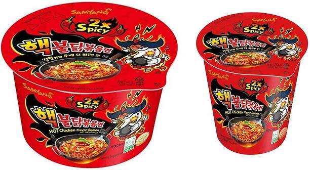 Samyang Buldak 2XSpicy Bowl Noodles PK1 (105Gm)&2XSpicy Flavour Cup Noodles PK1 70gm (Pack of 2) 175Gm (imported) Combo Pack Instant Noodles Non-vegetarian