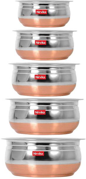 Nirvika Stainless Steel Copper bottom Handi Set serving cooking bowl tapeli/pateli/tope Cookware Set
