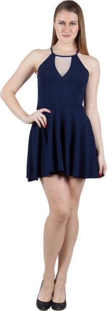 Women Fit and Flare Blue Mini/Short Dress