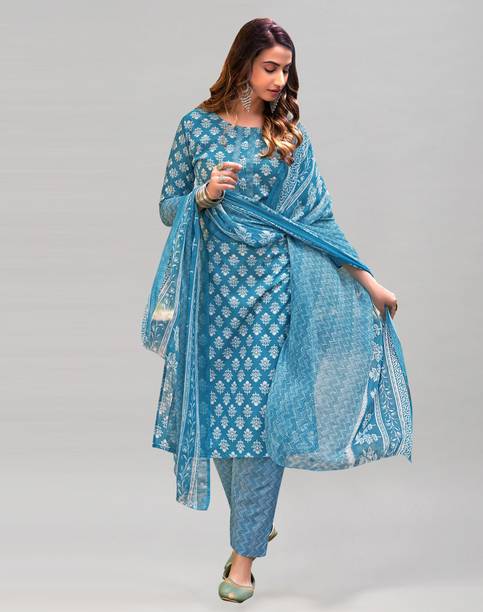Unstitched Cotton Blend Salwar Suit Material Floral Print, Printed, Self Design, Geometric Print, Colorblock