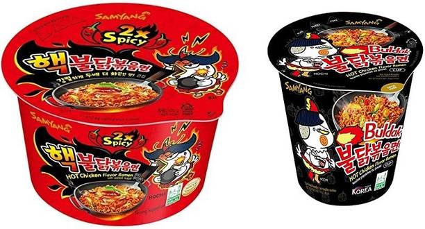 Samyang Big Bowl 2X Spicy Noodles 105Gm PK1& Stirefried Cup Noodles 70gm (Pack Of 2)175Gm (Combo Pack ) Imported Instant Noodles Non-vegetarian