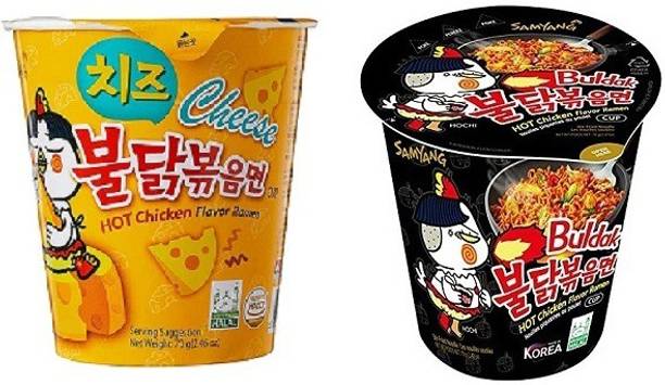 Samyang Buldak Stirefried&Cheese Hot Chicken Flavour Raman Cup Noodles, 70Gm*2 Pack (Pack of 2) (Imported)140Gm Cup Noodles Non-vegetarian