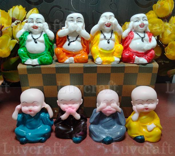 Luvcraft Set of 8 Baby Monk and Laughing Buddha Figurines for Home Decor, Vaastu Decor Decorative Showpiece - 8 cm