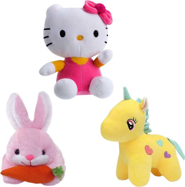 Toyhaven Special pack of 3 adorable plush toys / Hello Kitty, Rabbit and Unicorn/ stuffed toys for kids, birthdays, anniversaries, gifting and decoration  - 25 cm