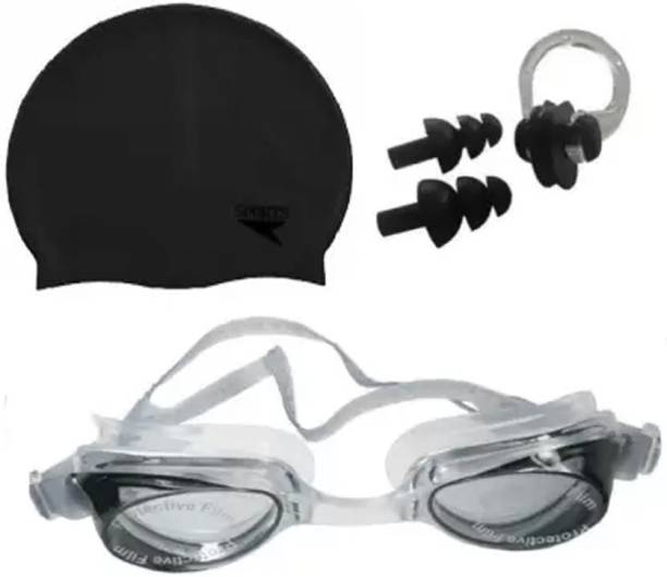 Drauss Swimming Kit Anti Fog Swimming Goggle, 2 Ear Plugs, 100% Silicone Swimming Cap Swimming Cap