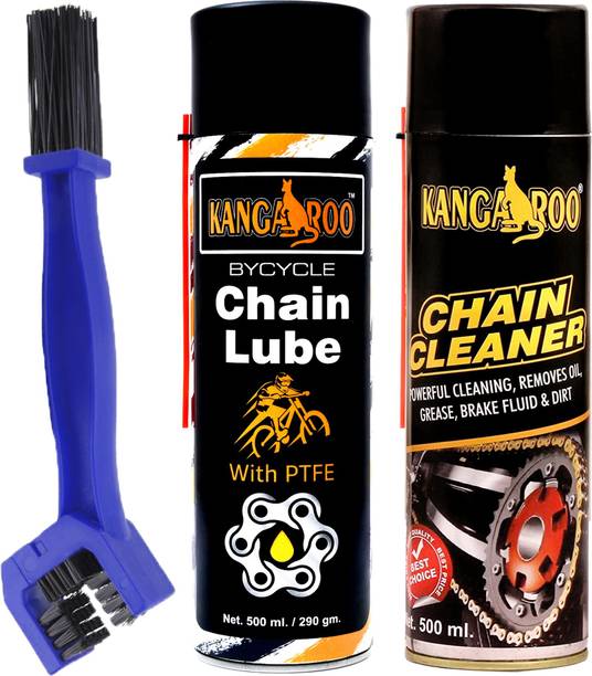KANGAROO Bicycle Chain Lube and Chain Cleaner Lubricant Spray 500 ML ( Each ) With Chain Cleaner Brush (PTFE Protection) Wet Finish Chain Oil