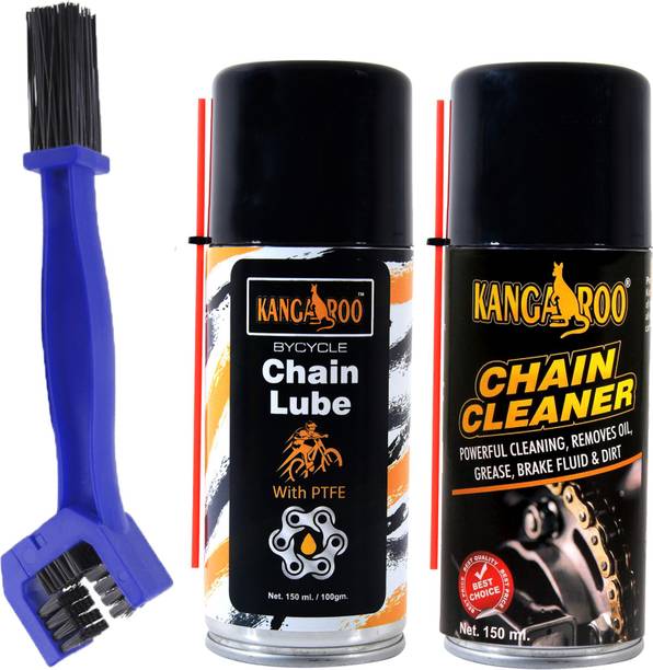 KANGAROO Bicycle Chain Lube and Chain Cleaner Lubricant Spray 150 ML ( Each ) With Chain Cleaner Brush (PTFE Protection) Wet Finish Chain Oil