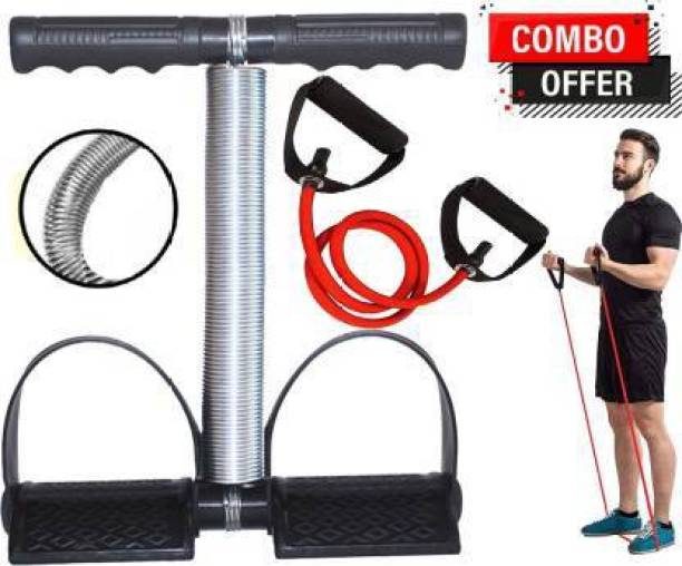 AJRO DEAL Fitness Combo Single Spring Tummy Trimmer With Single Toning Tube (Red) Ab Exerciser