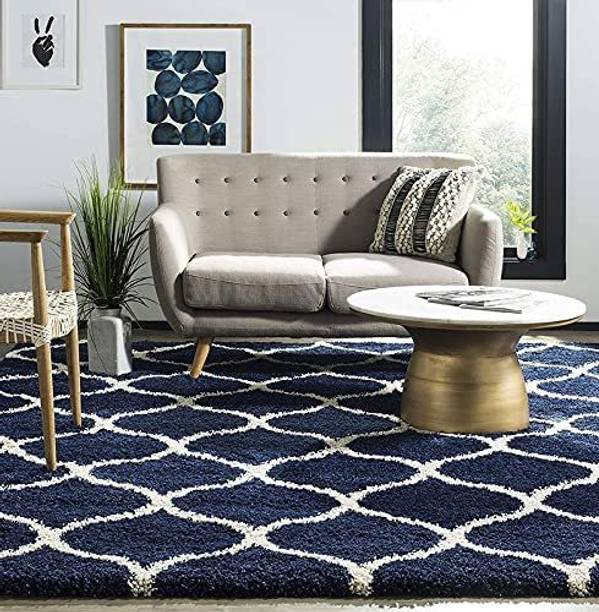 RM Handloom Blue Polyester Carpet