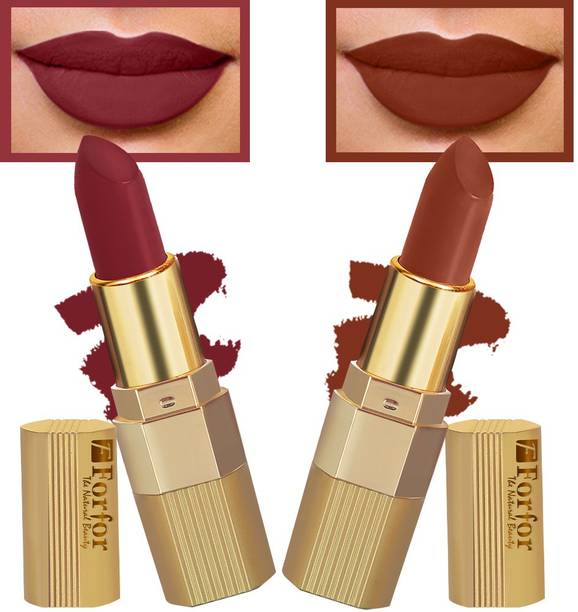 FORFOR Xpression Matte Lipstick Highly Pigmented, Creamy Texture, Long Lasting Matte Finish - Combo of 2 (5-8 hrs stay)
