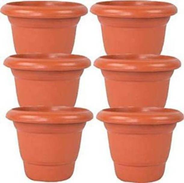 Ramanuj 8inch Gamle Heavy Duty Plastic Round Gardening Flower Pots Planter Set Plant Container Set