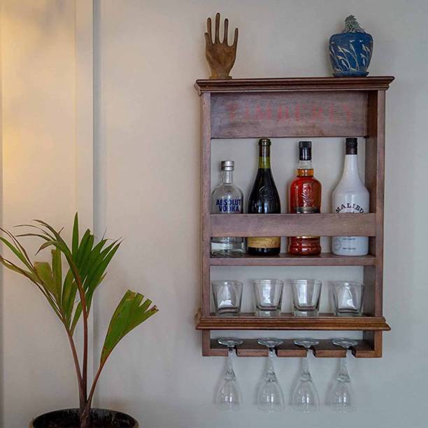 Timberly Wall Hanging Design Bar Cabinet, Wine Rack with Glass Holder, Mini Bar for Home Solid Wood Bar Cabinet