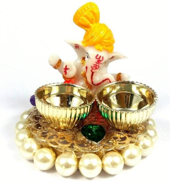 Aashirwad Creations Beautiful and Elegant Ganpati Haldi Kumkum plate Gold Plated