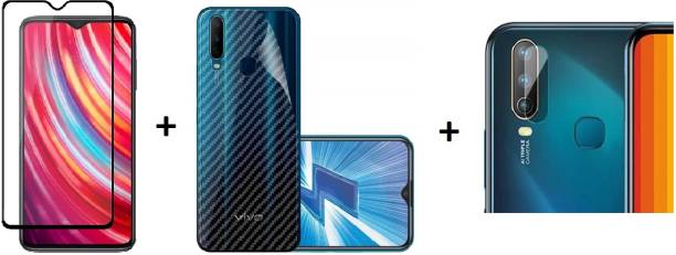 INCLU Front and Back Tempered Glass for Full Tempered Glass And Back Carbon Fiber Skin And Camera Tempered Glass (3 in 1) Combo For Vivo Y12