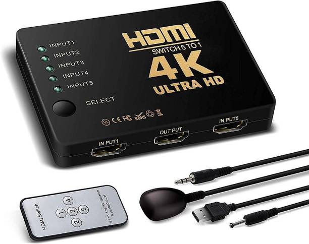 microware  TV-out Cable HDMI 5 Port Intelligent 5 in 1 Out Switch Splitter Supports 4K Ultra HD Full HD1080p 3D with IR Remote