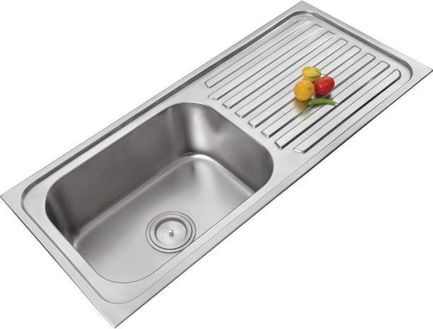 Prestige Premium quality (45"x20"x9"Inch) Single Oval Bowl 'Drain board' stainless steel Kitchen Sink Chrome Finish (SILVER) Vessel Sink