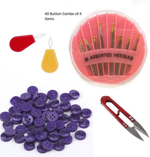 AN Sunshine Combo of 4 Items - Needle Threader & Needle Compact Thread Cutter and 4 Hole Resin Button for Shirt Clothes Dresses Tailoring Material 40 Button, Color : Navy Blue