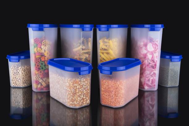 OMORTEX Airtight Oval Storage Plastic Container with Lid Combo 4 Pcs of 2500ml and 4 Pcs of 1000ml Container For Kitchen  - 2500 ml, 1000 ml प्लास्टिक ग्रोसरी कंटेनर