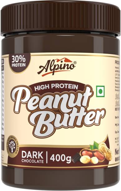ALPINO High Protein Dark Chocolate Peanut Butter Smooth | 30 G Vegan Protein | 100% Plant Based, High Protein Peanut Butter Creamy | No Added Whey | Gluten-Free | Vegan | 400 g