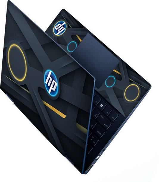 Techfit HD Printed 3D Series Full Panel Laptop Skin Sticker Vinyl Fits Size Upto 15 inches No Residue, Bubble Free Vinyl Laptop Decal 15.6 - HP Logo on 3D Black Circle Stretched Vinyl Laptop Decal 15.6