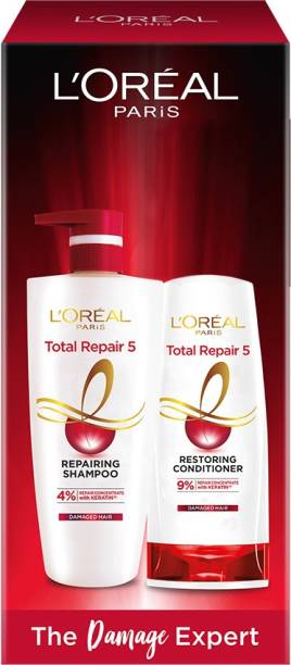 L'Oréal Paris Total Repair 5 Shampoo with Keratin XS (Paraben Free) 704ml with Reparing Conditioner 192.5ml FREE