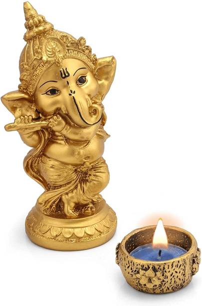 JewelEarth Decorative Showpiece Golden Ganesha Statue For Home Décor Decorative Showpiece  -  15 cm