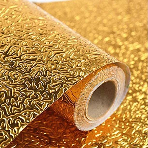 WallBerry Alluminium Foil Self Adhesive Roll For Kitchen, Drawer (Gold) (60 x 200 CM) Large Self Adhesive Sticker