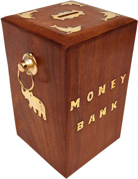 Park City Wooden Money Bank and coin box - Large Piggy Bank 8 x 5 inch for Kids and Adults Coin Bank