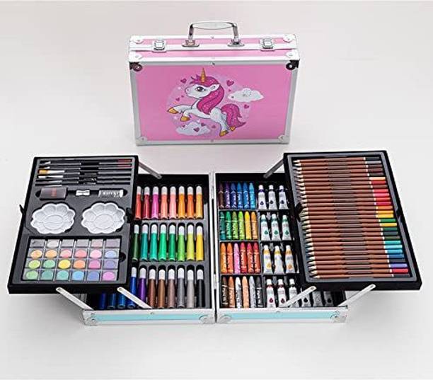 Zyamalox Unicorn Design-Pink 145-Piece Art Kit, Painting Kit in Portable Aluminum Case