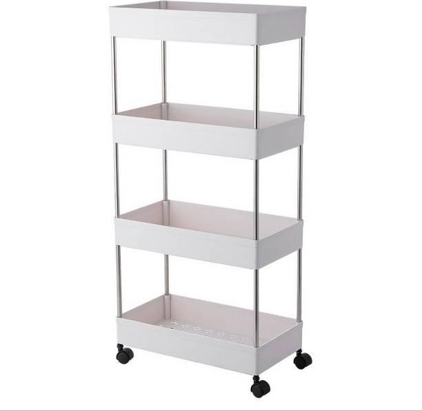 BOVZOX 4 Layer Kitchen Storage Trolley Rack with Caster Wheels, Rolling Utility Cart Slide Out Storage Shelves Space Saving Home Storage Organizer Racks for Kitchen Plastic Kitchen Cabinet