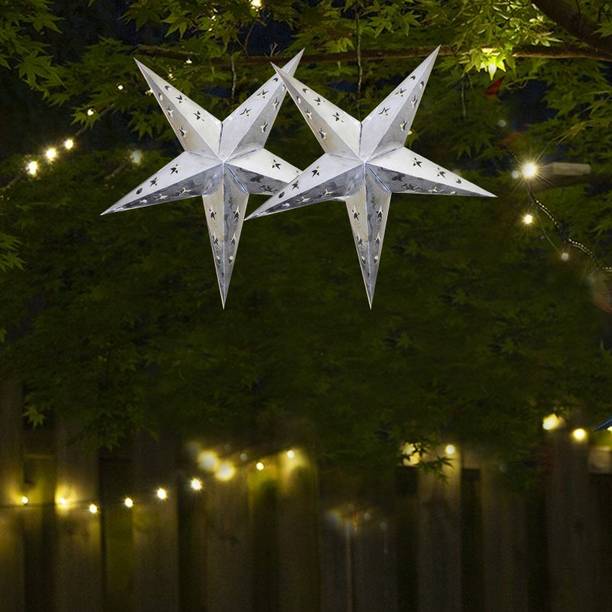 ME&YOU Christmas Decorative Star, Hanging Star Indoor and Outdoor Decor, Christmas Decoration Ornaments and any special decorating occasions IZ21HangingStarSilver12In-Pack-2-01 Hanging Star Pack of 2