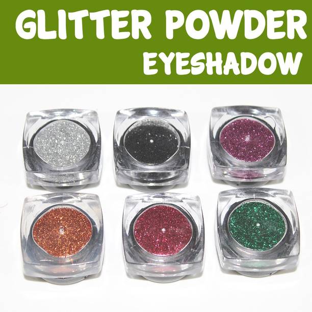 TTT Neon Eyeshadow Glitter Powder Pack Of 6 Silver, Black, Magenta, Orange, Maroon, Green 9 g
