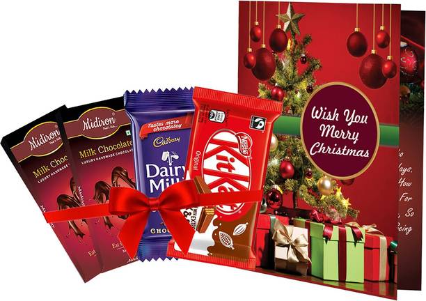 Midiron Chocolate Christmas Gifts, Santa Claus Cap| Milk Chocolate Bar| Christmas Wishes Card For Friends & Relative Paper, Cotton Gift Box