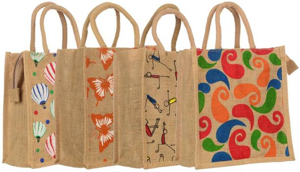 Sainik's Small Jute Bags Eco Friendly 9 Code FK - 9 Pack of 4 units Pack of 4 Grocery Bags