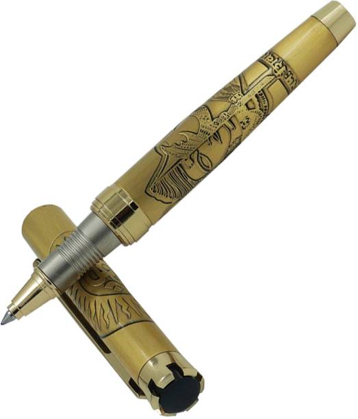 auteur Golden Color Shiva & Shakti Blessings Engraved Beautifully In Ardhnareshwar Roop , Metal Body , Antique Finish With Om Engraved Crowned Cap Roller Ball Pen