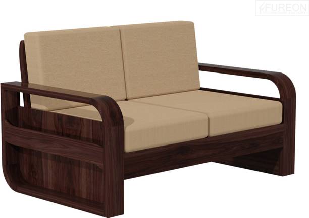 FUREON Solid Sheehsam Wood 2 Seater Sofa with Storage Shelf For Living Room Fabric 2 Seater  Sofa