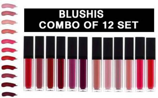 ब्लूशिस Non Transfer Waterproof Super stay matte ink bold lip color liquid lipstick combo pack of 12 (Red ,Pink, Nude, wine, Magenta, Brown,Maroon,Light Pink ,Dark Nude Colour Lipstick