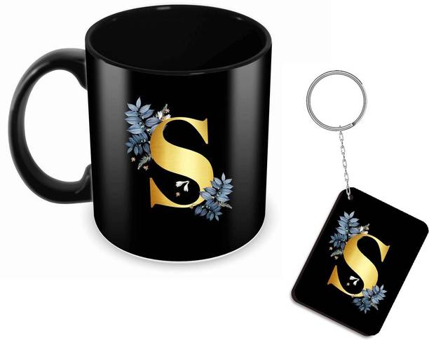 Tuelip Printed Design of Alphabet "S" with Keychain for Tea & Coffee सिरेमिक मग