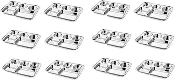 Nirvika Dinner/Lunch Plates (Bhojan Thali set of 12)Sectioned Plate 5 in 1 Sectioned Plate