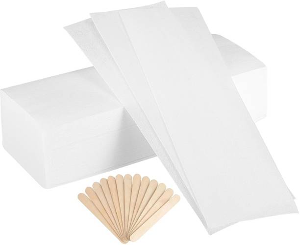 MYYNTI 100 Pieces Waxing Strip Non-Woven Wax Strip Hair Removal with 50 Pieces Wax Applicator Sticks for Men and Women Salon and Home Use Strips